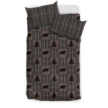Load image into Gallery viewer, Brown Plaid With Bears and Pine Trees Bedding Set Duvet Cover and Pillow Cases
