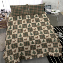 Load image into Gallery viewer, Woodland Plaid Brown, Tan and Green Patchwork Plaid Pattern With Deer and Pine Trees Duvet Cover and Pillow Cases Bedding Set
