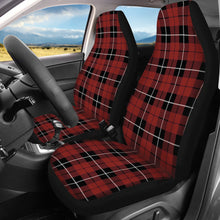 Load image into Gallery viewer, Dark Red, Black and White Plaid Front and Back Matching Car Seat Covers Set 3 Pieces Car Seat Cover Set
