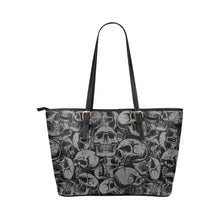 Load image into Gallery viewer, gray and black skull tote Leather Tote Bag/Small (Model 1651)
