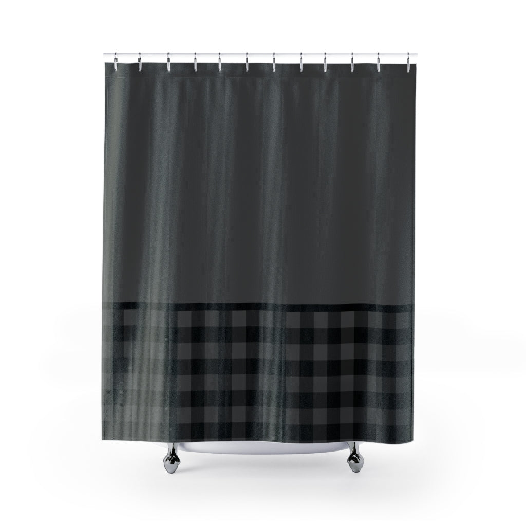 Gray and Black Buffalo Plaid Contrast Color Block Pattern Shower Curtain Rustic Home Decor