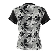 Load image into Gallery viewer, Camo Pattern Women&#39;s Tee Black, White and Gray Snow Camouflage With Contrast Sleeves
