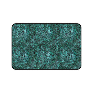 Dusky Turquoise Tooled Leather Style Pattern Desk Mat