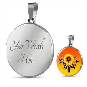 Sunflower Dreamcatcher on Orange and Yellow Ombre Round Circle Pendant Necklace Jewelry Gift Set