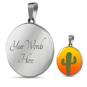 Cactus on Orange and Yellow Ombre Background Round Circle Pendant Necklace Jewelry