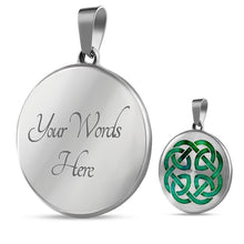 Load image into Gallery viewer, Green Watercolor Celtic Knot Pendant Necklace Knotwork
