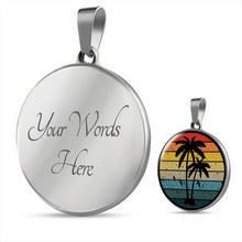 Load image into Gallery viewer, Retro Sunset With Palm Trees and Seagulls Circle Pendant Stainless Steel Necklace With Gift Box
