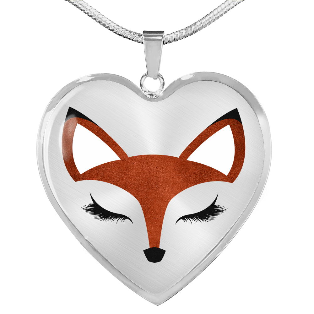 Pretty Red Fox Heart Shaped Pendant and Necklace Gift Set In Silver or Gold