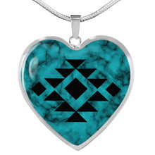 Load image into Gallery viewer, Tribal Design Jewelry on Turquoise Faux Stone Stainless Steel Heart Shaped Pendant Necklace With Chain and Gift Box
