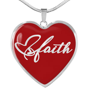 Faith Script On Stainless Steel Heart Shaped Pendant Necklace With 18K Gold Option