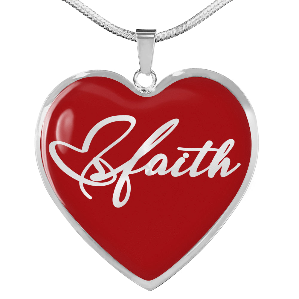Faith Script On Stainless Steel Heart Shaped Pendant Necklace With 18K Gold Option