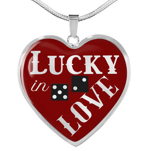 Lucky In Love Black and Red Heart Shaped Pendant Necklace In Stainless or 18K Gold Plated