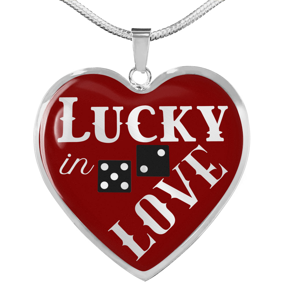 Lucky In Love Black and Red Heart Shaped Pendant Necklace In Stainless or 18K Gold Plated