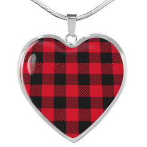 Buffalo Plaid Heart Shaped pendant Necklace Gift Set In Gold or Stainless Steel