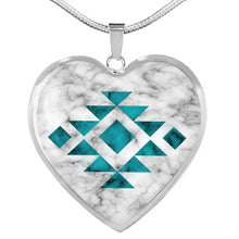 Load image into Gallery viewer, Tribal Ethnic Jewelry White and Turquoise Faux Marble Pendant Necklace Chain Gift Set
