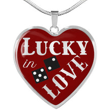 Load image into Gallery viewer, Lucky In Love Dice Red and Black Heart Shaped Pendant Stainless Steel or 18K Gold Finish Necklace Gift Set
