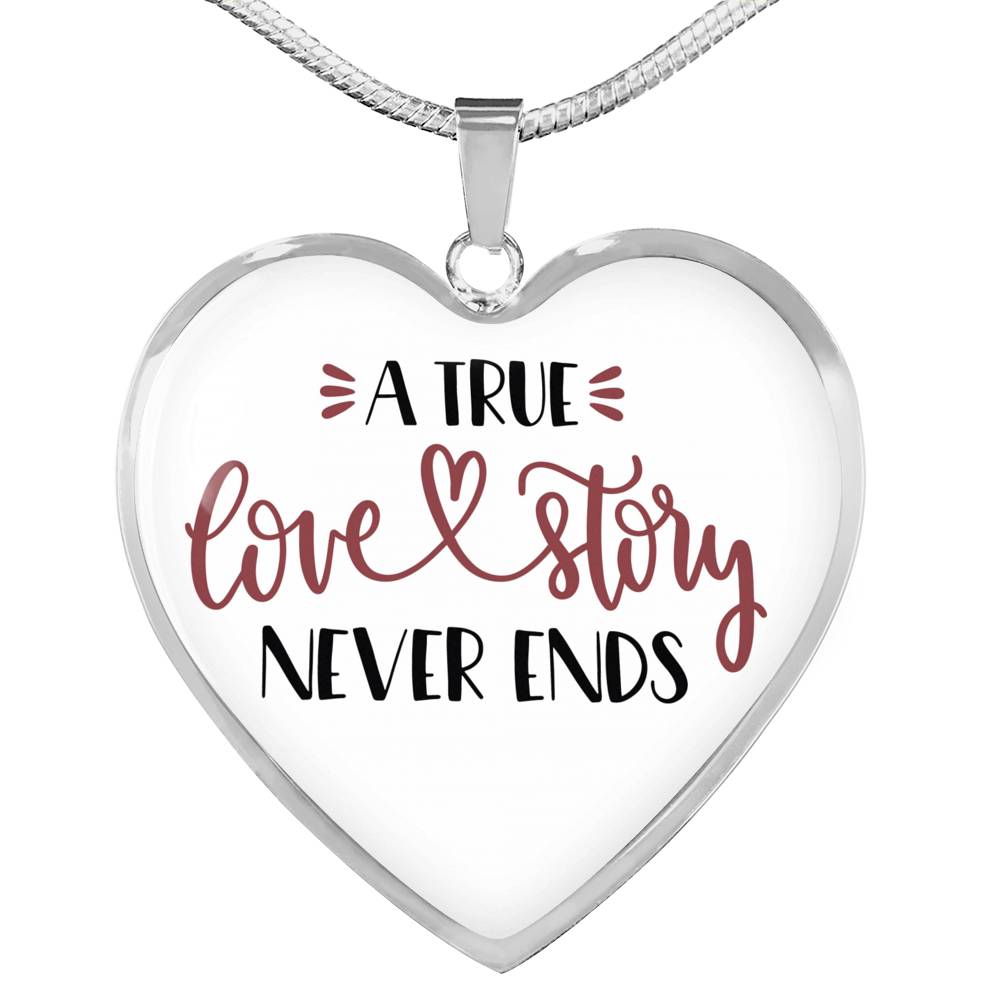 A True Love Story Never Ends Stainless Steel Heart Pendant Luxury Necklace With Gift Box