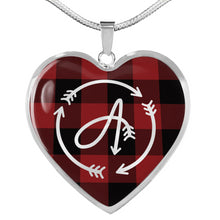 Load image into Gallery viewer, Arrow Monogram Buffalo Plaid Heart Jewelry Heart Shaped Pendant Necklace With Chain and Gift Box
