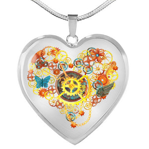 Steampunk Heart With Gears and Butterflies Pendant