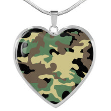Load image into Gallery viewer, Green, Brown, Black and Tan Camouflage Heart Pendant Necklace Stainless Steel
