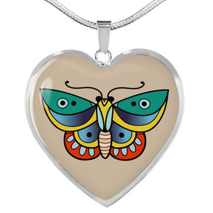 Butterfly Old School Vintage Traditional Tattoo Heart Shaped Pendant Necklace