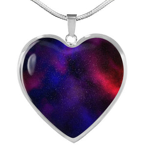Red Purple and Blue Galaxy Nebula Space Heart Shaped Stainless Steel Pendant Necklace Gift Set