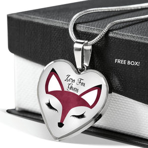 Zero Fox Given Burgundy Pretty Fox Heart Shaped Pendant and Necklace in Silver or Gold