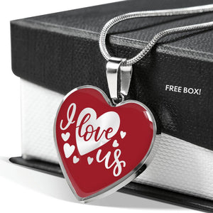 I Love Us Red Heart Shaped 18K Gold or Stainless Steel Pendant Necklace With Chain and Gift Box