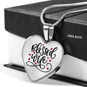 Blessed Wife Pendant Heart Shaped Stainless Steel With Necklace and Gift Box