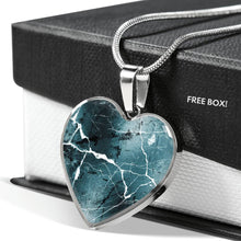 Load image into Gallery viewer, Light Blue Marble Design On Stainless Steel Heart Shaped Pendant Necklace
