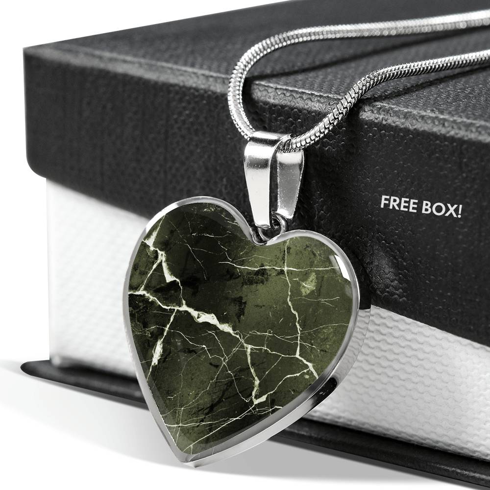 Green Marble Design On Stainless Steel Heart Shaped Pendant