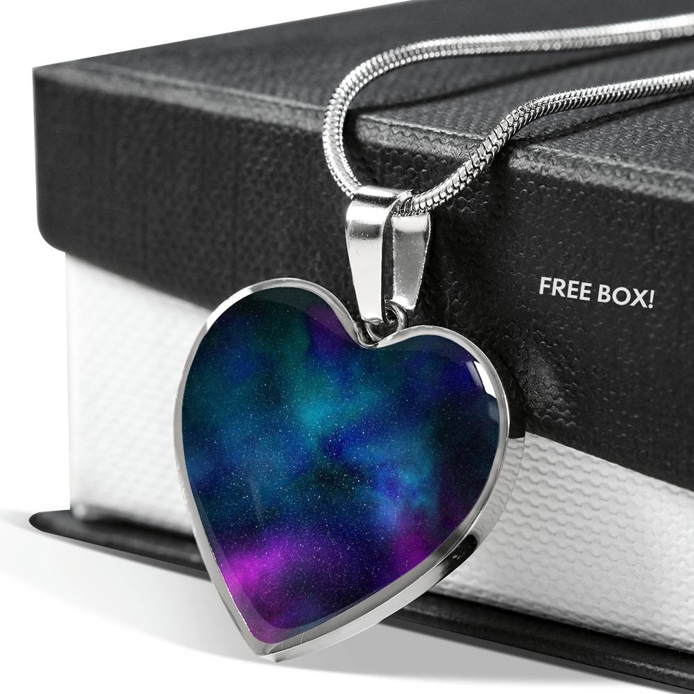 Colorful Galaxy Nebula Space Heart Shaped Pendant Necklace Gift Set