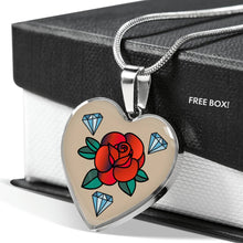 Load image into Gallery viewer, Rose Tattoo Old School Vintage Style Heart Shaped Pendant Necklace

