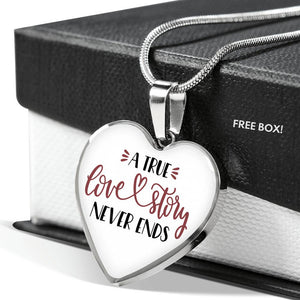 A True Love Story Never Ends Stainless Steel Heart Pendant Luxury Necklace With Gift Box