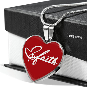 Faith Script On Stainless Steel Heart Shaped Pendant Necklace With 18K Gold Option