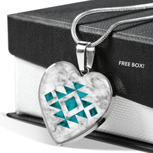 Load image into Gallery viewer, Tribal Ethnic Jewelry White and Turquoise Faux Marble Pendant Necklace Chain Gift Set
