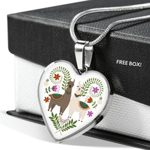 Load image into Gallery viewer, Colorful Llamas and Flowers on White Background Silver or Gold Heart Shaped Pendant
