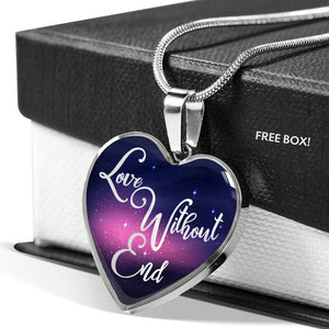 Love Without End Pink and Blue Galaxy Heart Shaped Pendant Necklace