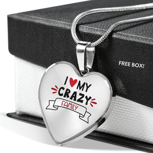 I Love My Crazy Family Heart Shaped Pendant Necklace With Chain And Gift Box