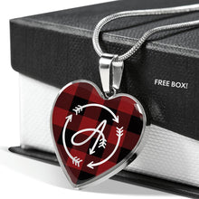 Load image into Gallery viewer, Arrow Monogram Buffalo Plaid Heart Jewelry Heart Shaped Pendant Necklace With Chain and Gift Box
