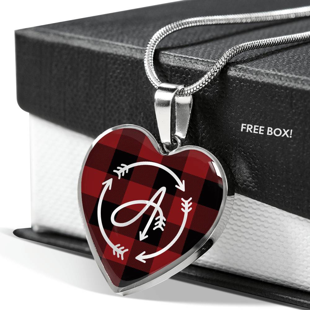Arrow Monogram Buffalo Plaid Heart Jewelry Heart Shaped Pendant Necklace With Chain and Gift Box