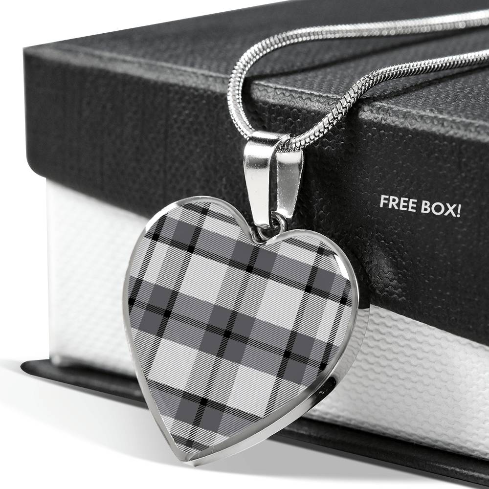 Gray Plaid Heart Shaped Pendant Necklace With Gift box