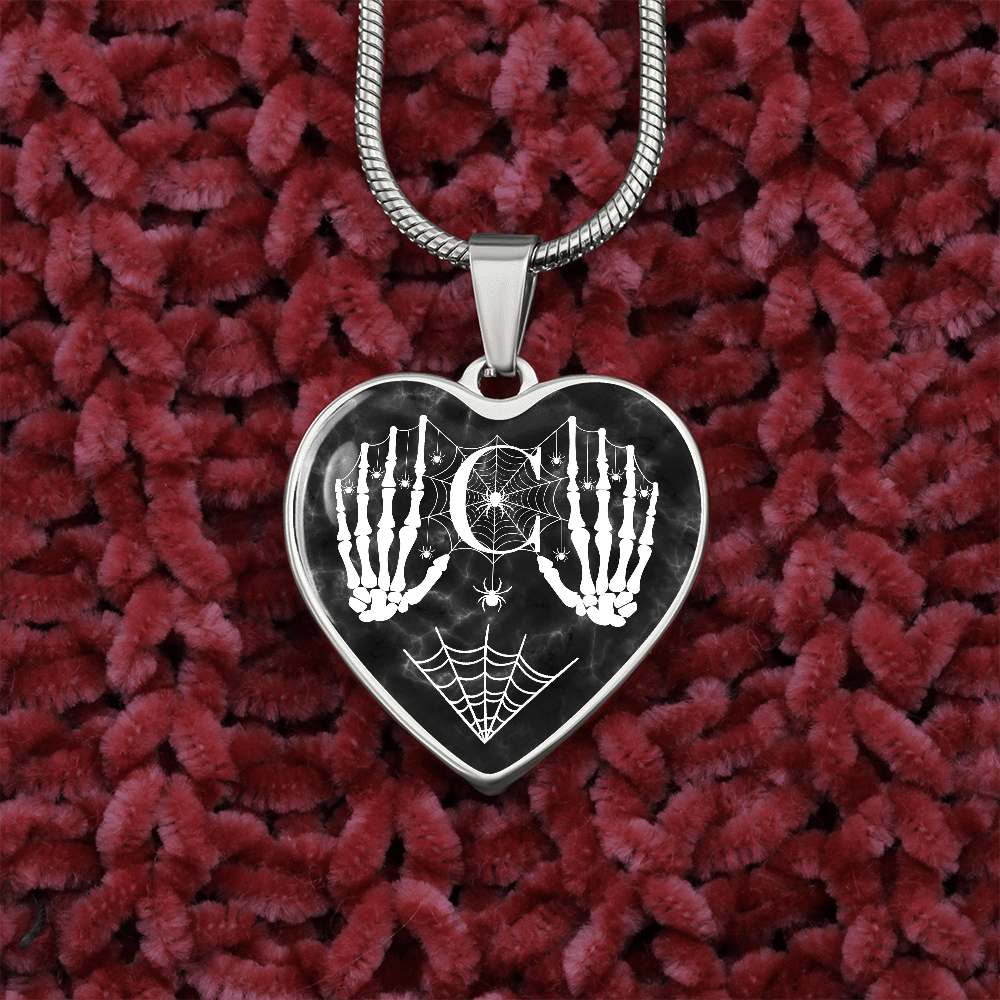 Skeleton Monogram Letter C Heart Shaped Pendant Necklace