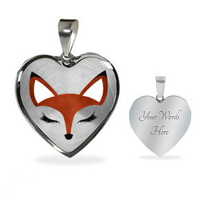 Pretty Red Fox Heart Shaped Pendant and Necklace Gift Set In Silver or Gold