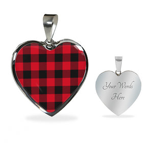 Buffalo Plaid Heart Shaped pendant Necklace Gift Set In Gold or Stainless Steel