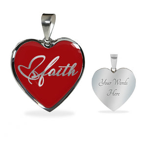 Faith Script On Stainless Steel Heart Shaped Pendant Necklace With 18K Gold Option