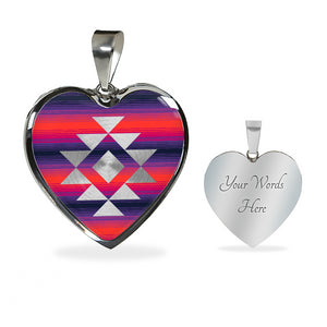 Heart Shaped Pendant With Tribal Element On Serape Inspired Pink and Purple Background