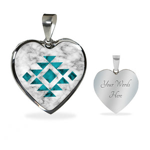 Tribal Ethnic Jewelry White and Turquoise Faux Marble Pendant Necklace Chain Gift Set