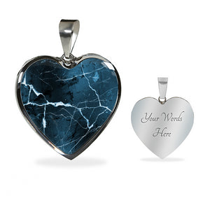 Dark Blue Marble Style Design On Heart Shaped Stainless Steel Pendant