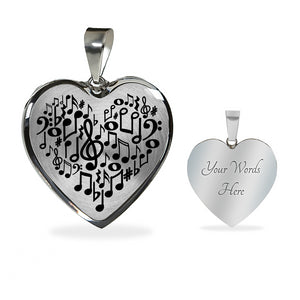 Music Notes Heart Shaped Pendant In Silver or Gold Finish